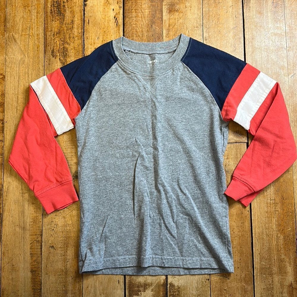 Carters long sleeve shirt size 6 Gray Raglan style boys cotton baseball spring